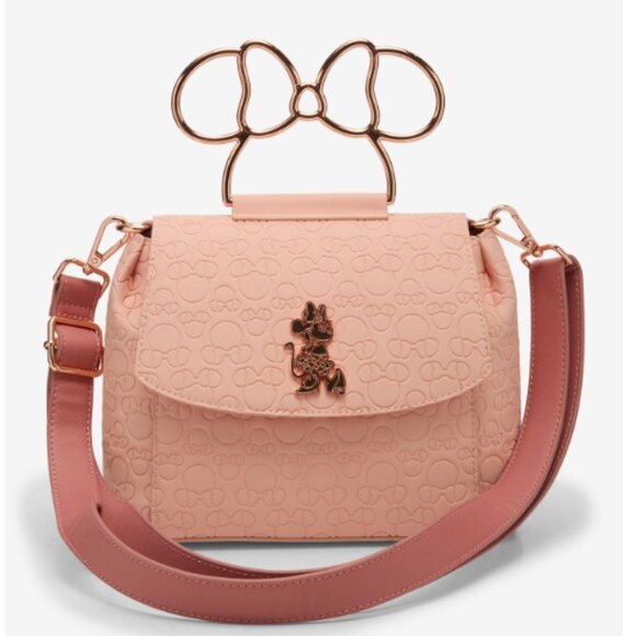 Loungefly Disney Minnie Mouse Embossed Blush Pink Crossbody Bag Purse New - Picture 4 of 5